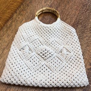 Vintage Crochet Bamboo Handle Bag